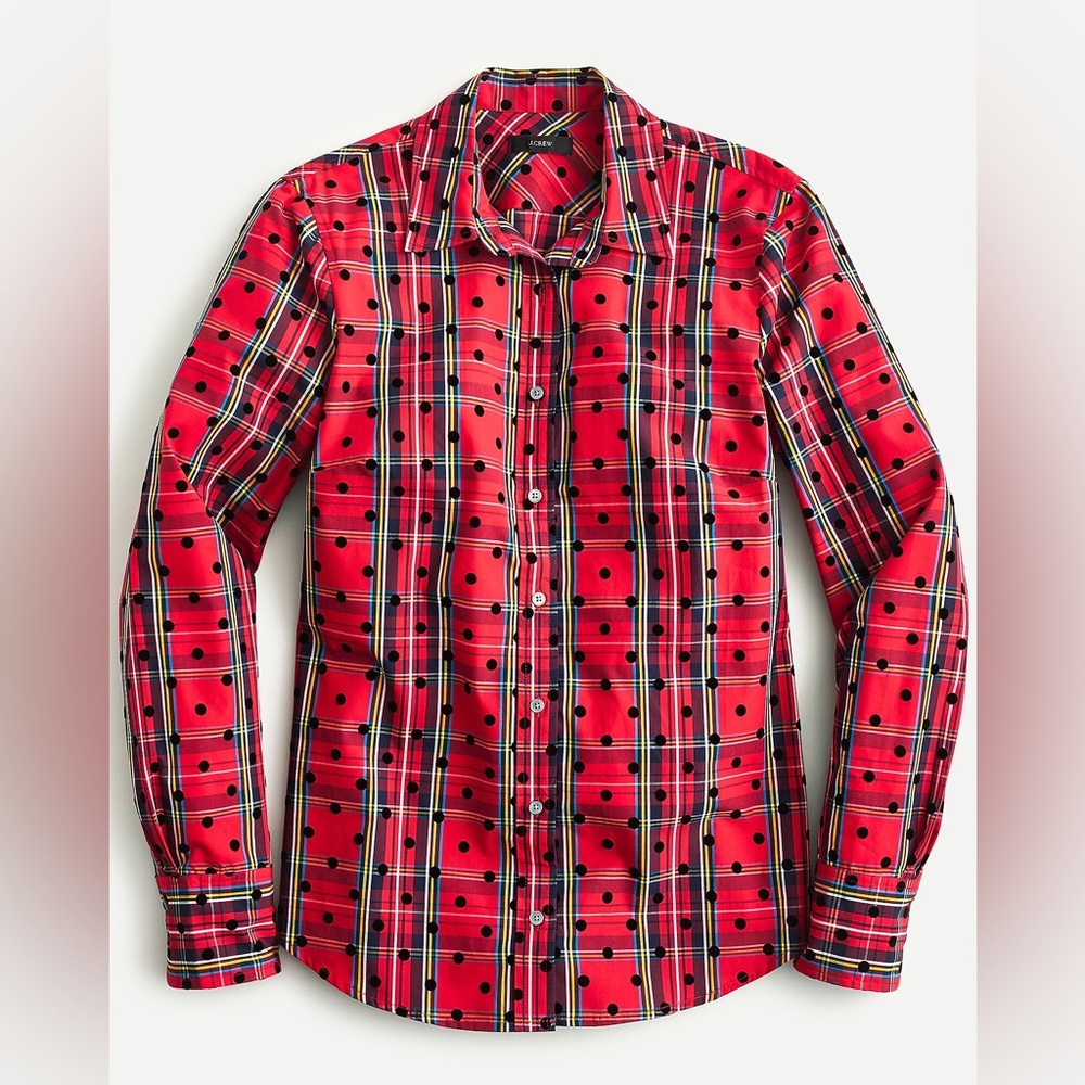 J.Crew Slim perfect shirt in red Stewart tartan with velvet dots